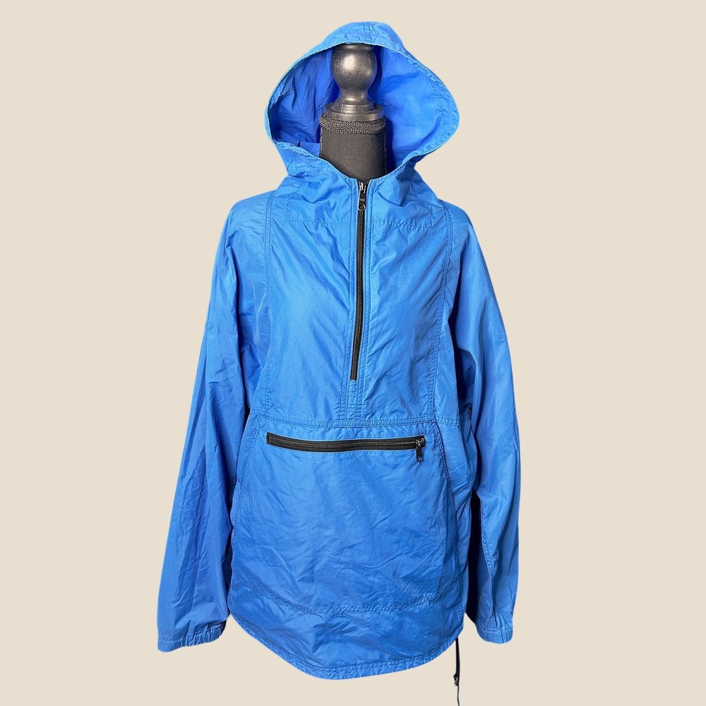 Vtg L.L. Bean Mens Royal Blue Nylon Anorak Pullover Windbreaker Jacket Sz L Rain
